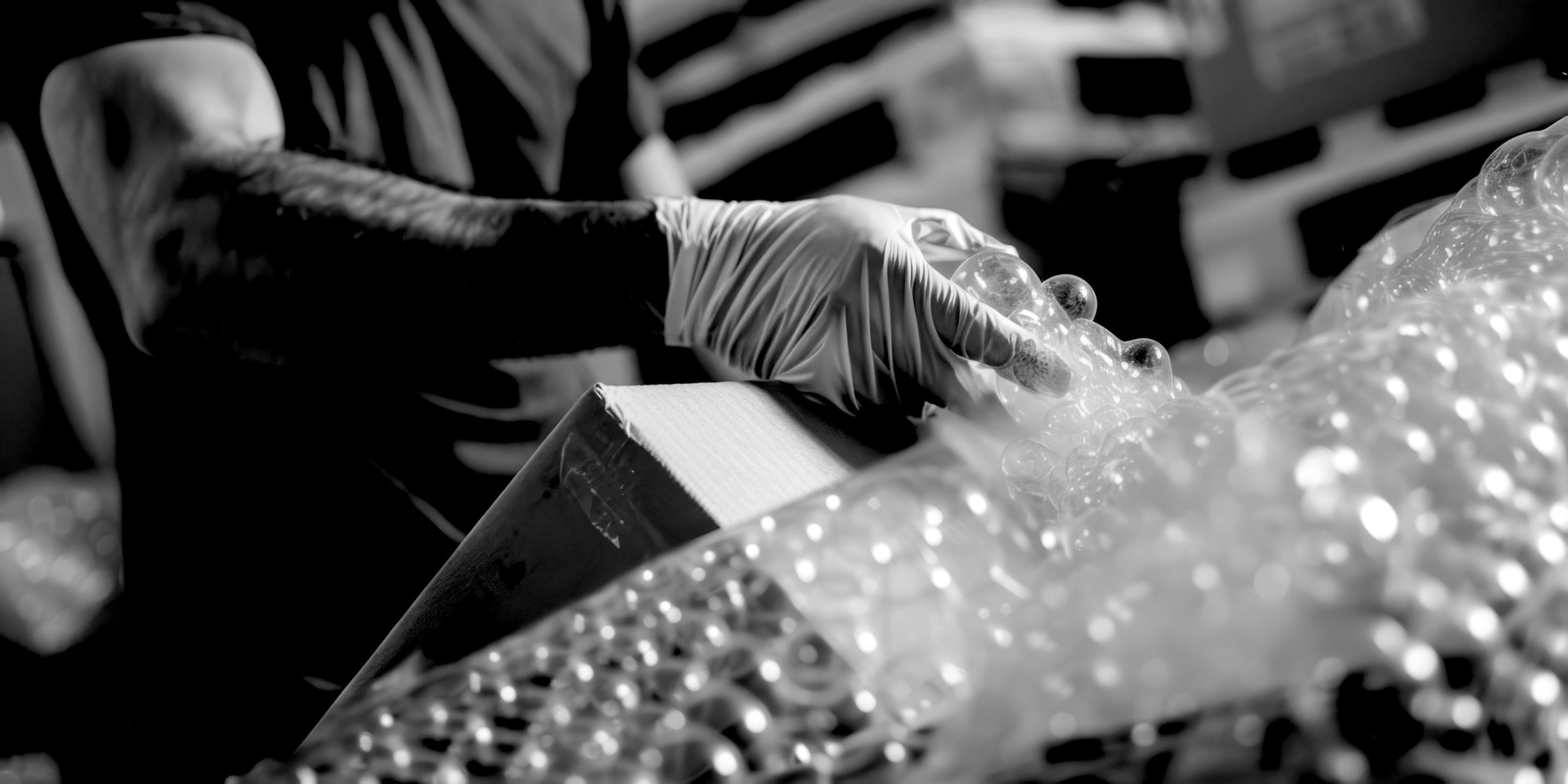 Person Packing Fragile Items with Bubble Wrap
